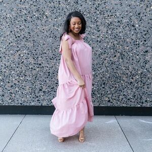 AURA PINK MAXI DRESS WITH BOW SLEEVES
